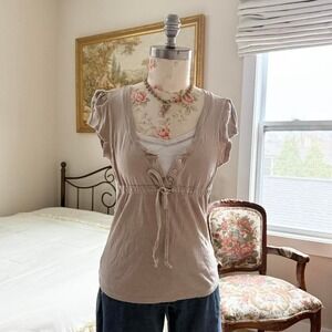 Y2k layered top  derek heart taupe layered-look tee tagged a size large